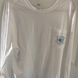 Southern Tide White Long Sleeve Pocket Tee with Light Blue Logo